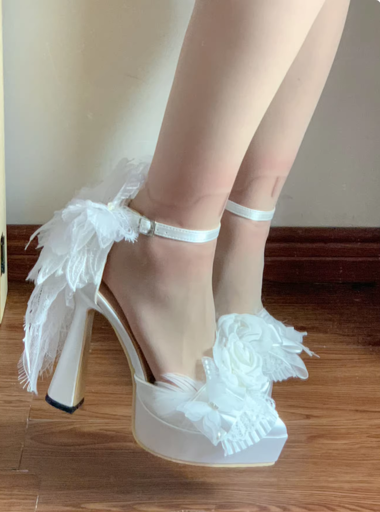 Feather Spirit - Classic Lolita Heel Shoes, Feather Decoration 44798:823039