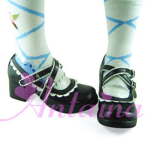 Gothic Lolita Shoes, Black Matte & Scalloped