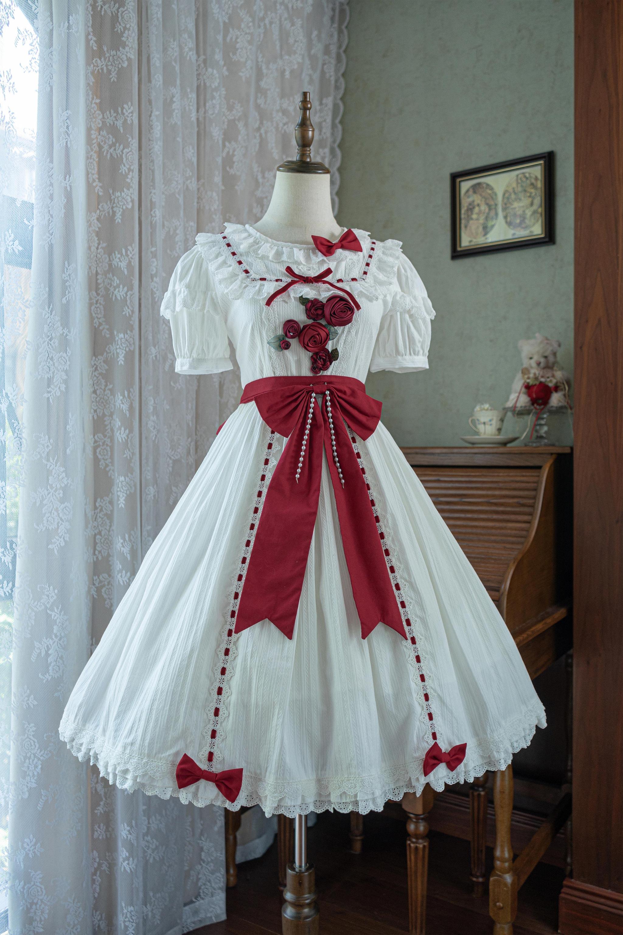 Classic Lolita OP Dress with 3D Rose Ornaments