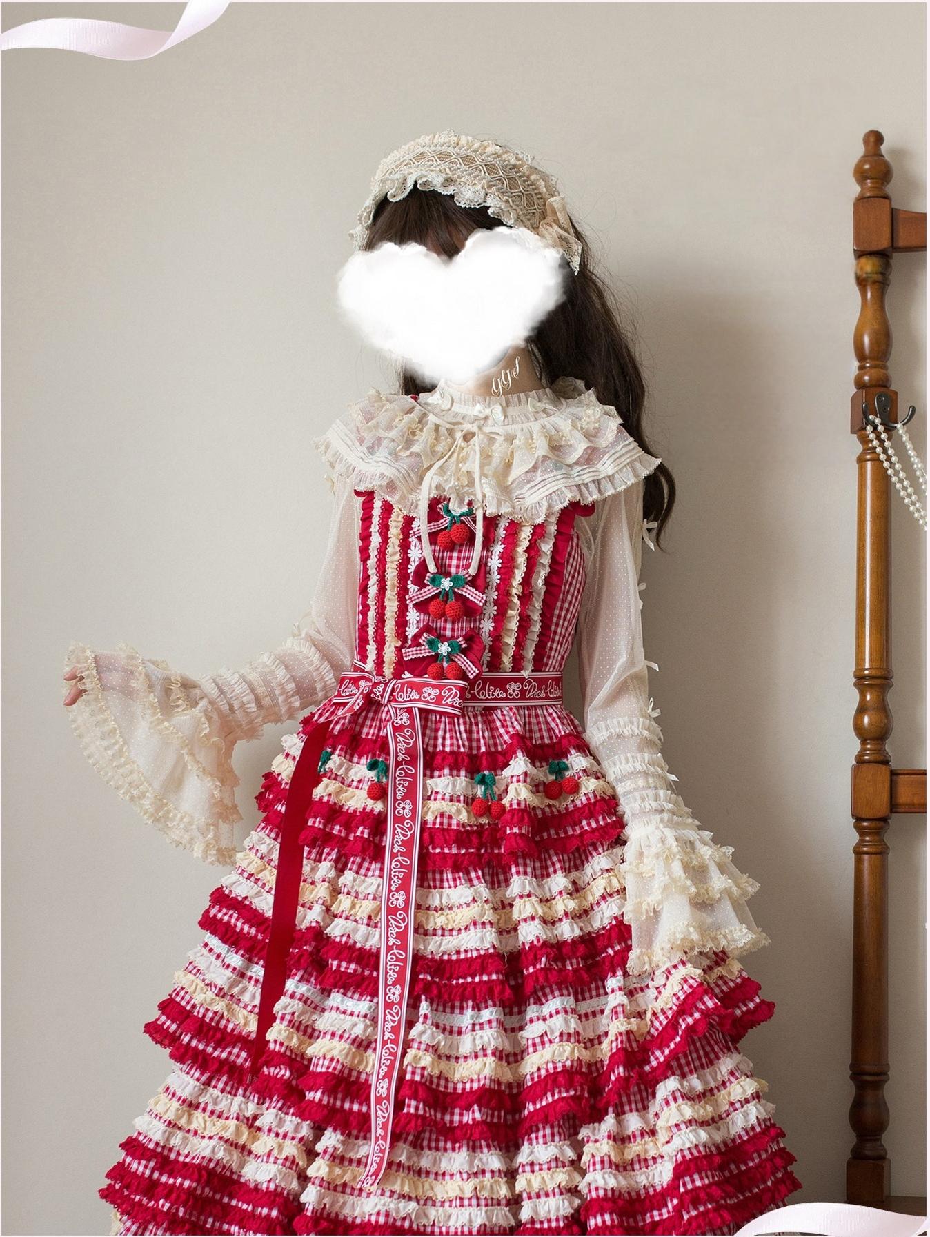 Vernal Feast - Polka Dot Lolita Blouse, Ruffled False Collar