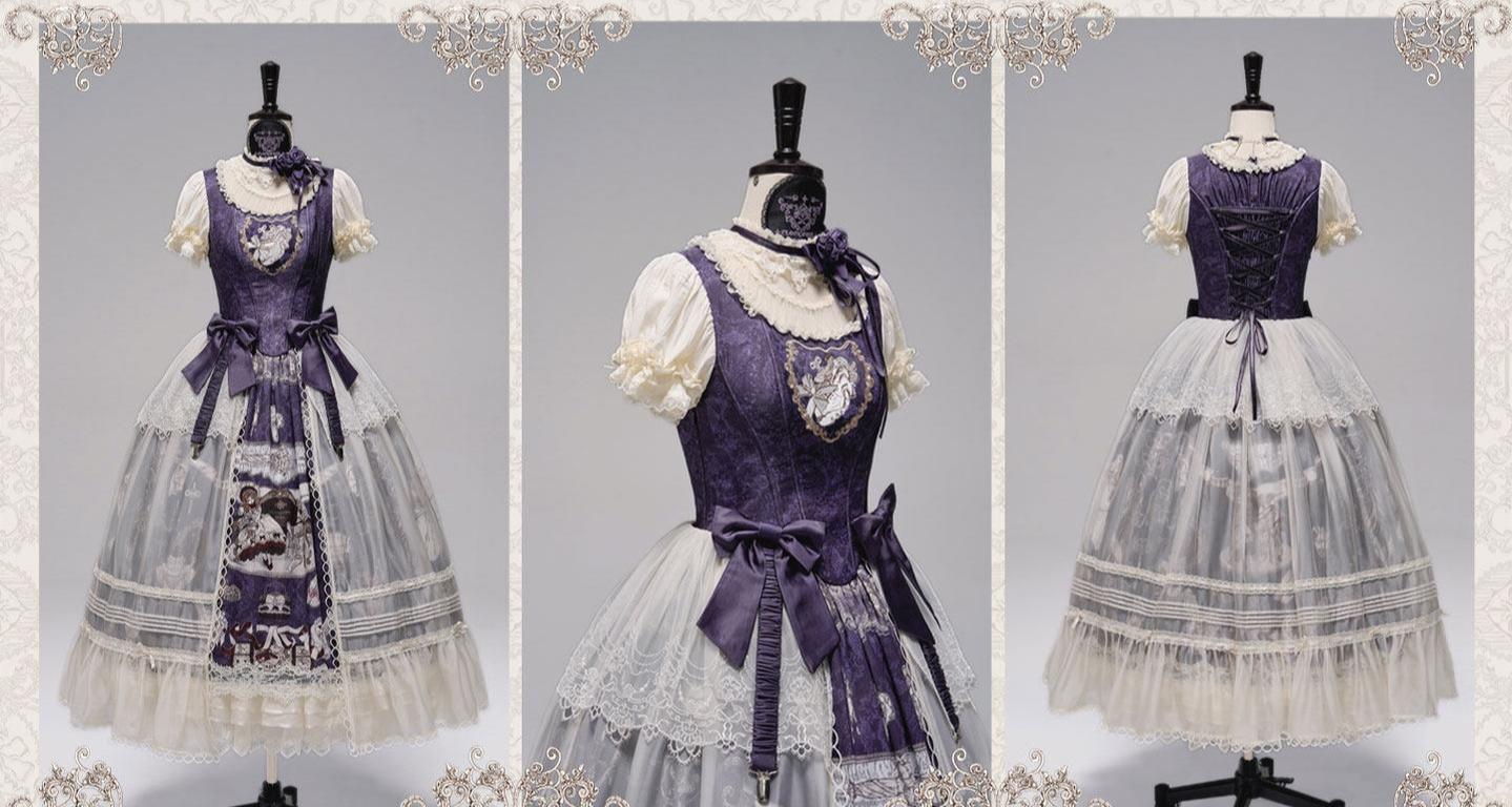 Clockwork Doll - Gothic Lolita Printed Dress, Lace & Bows 45186:839376