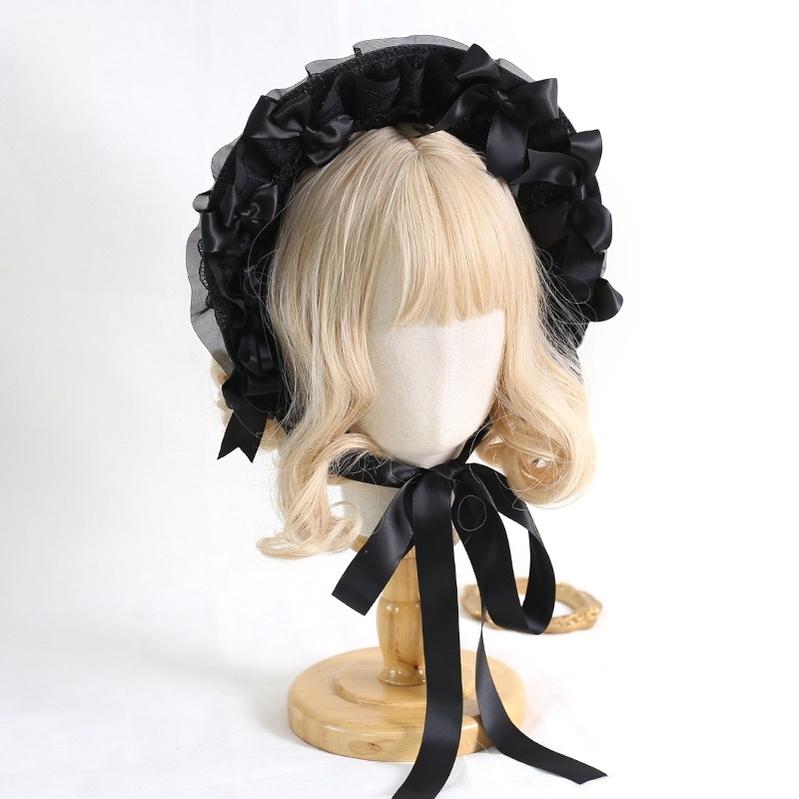 Xiaogui - Classic Lolita Lace Bonnet Hat, Detachable Bows 44226:799737