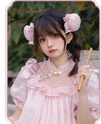 Spireme Cat~Han Lolita Pink Peach Blossom Print OP S a pair of hair accessories 
