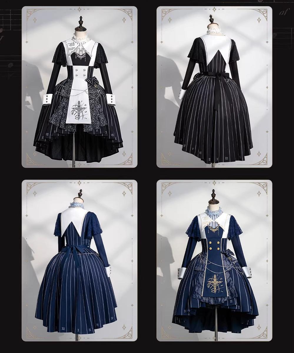 The Choir of the Church - Striped Gothic Lolita Dress Set, High-low Hem