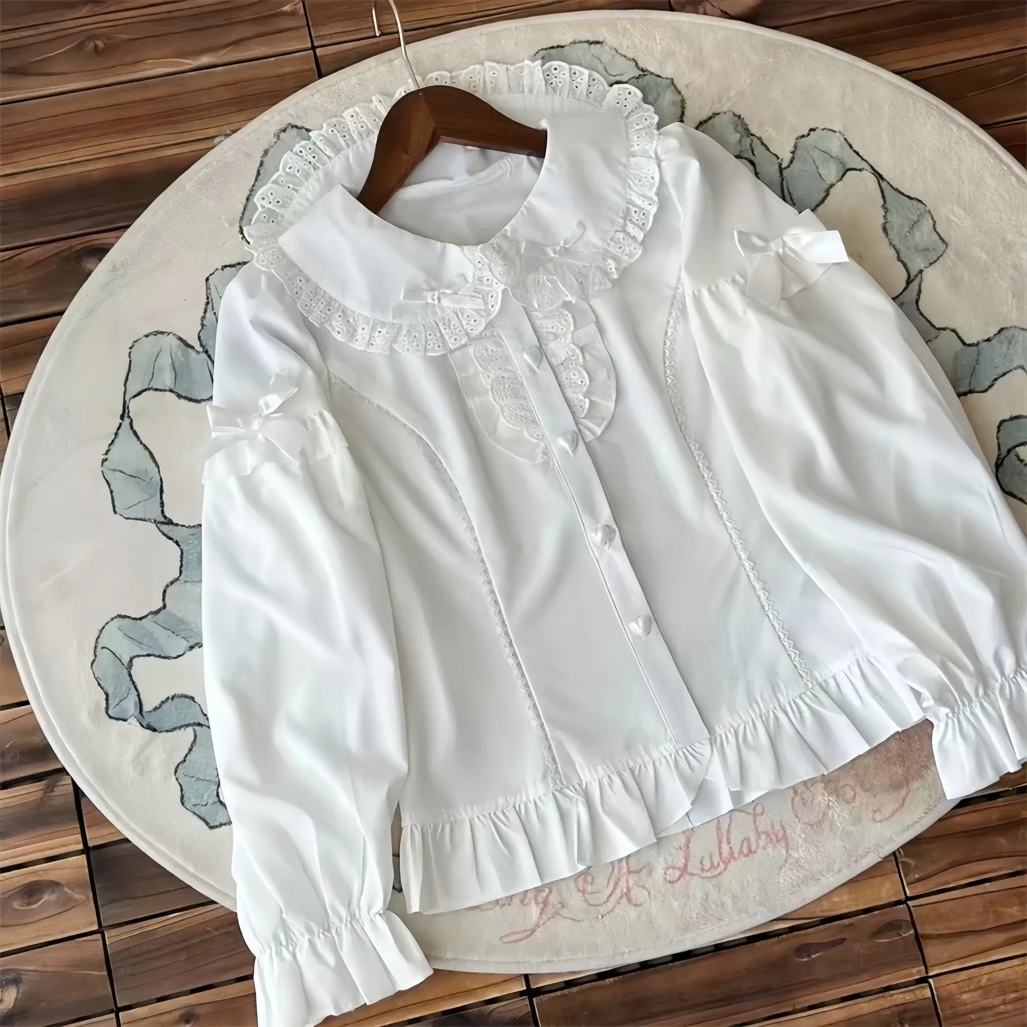 Cotton Sweet Lolita Peter Pan Collar Blouse, Heart Buttons (L M S) 45814:863108