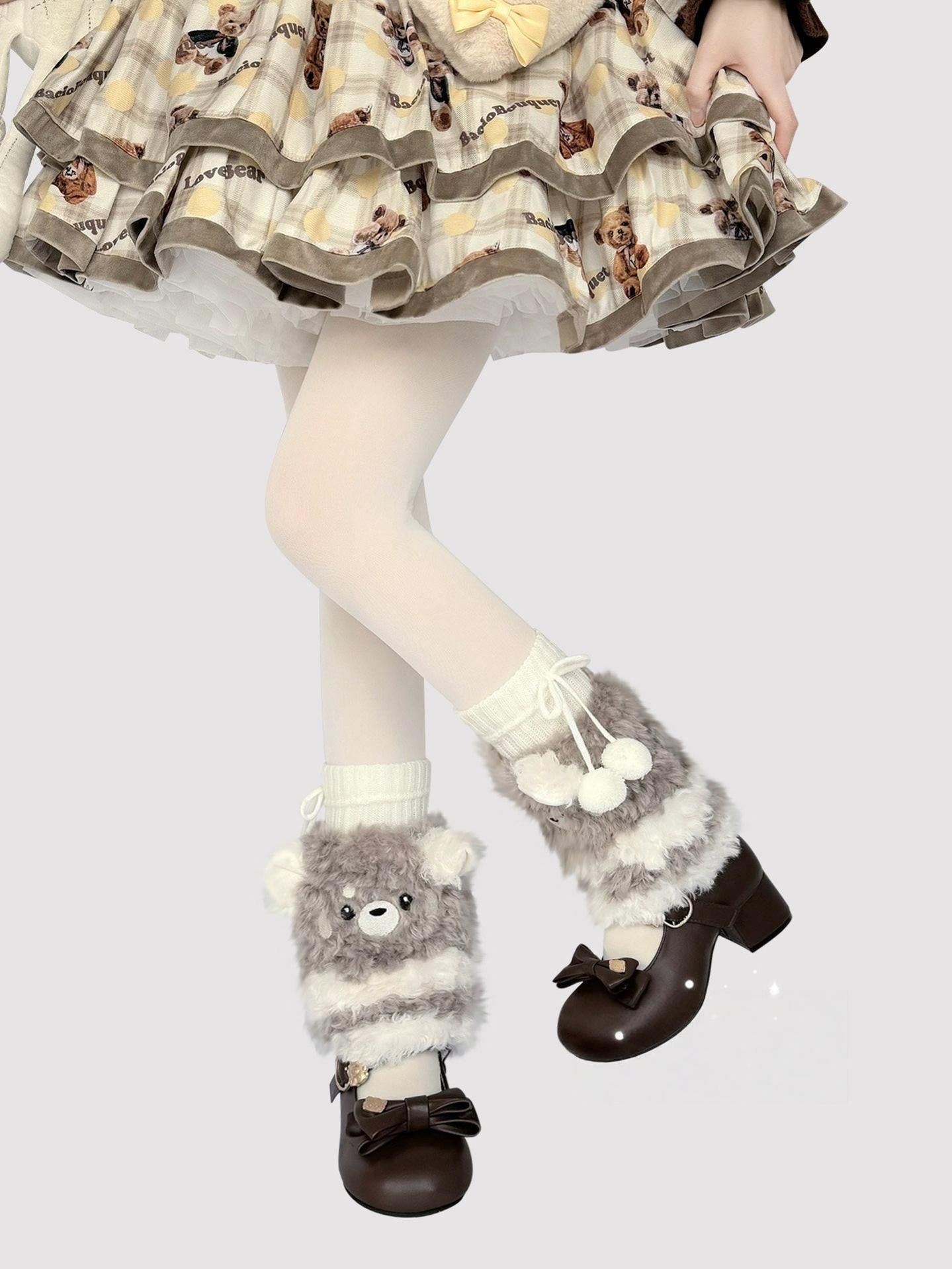 Plush Winter Kawaii Lolita Leg Warmers, Bear-shaped