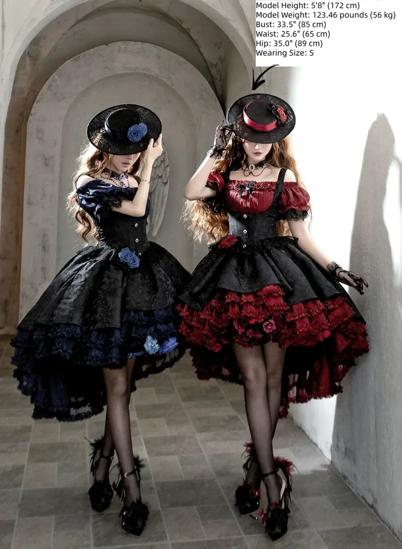 Rose Banquet - Gothic Lolita Boned Bust-supporting JSK Dress, High-low Hem 45815:863743
