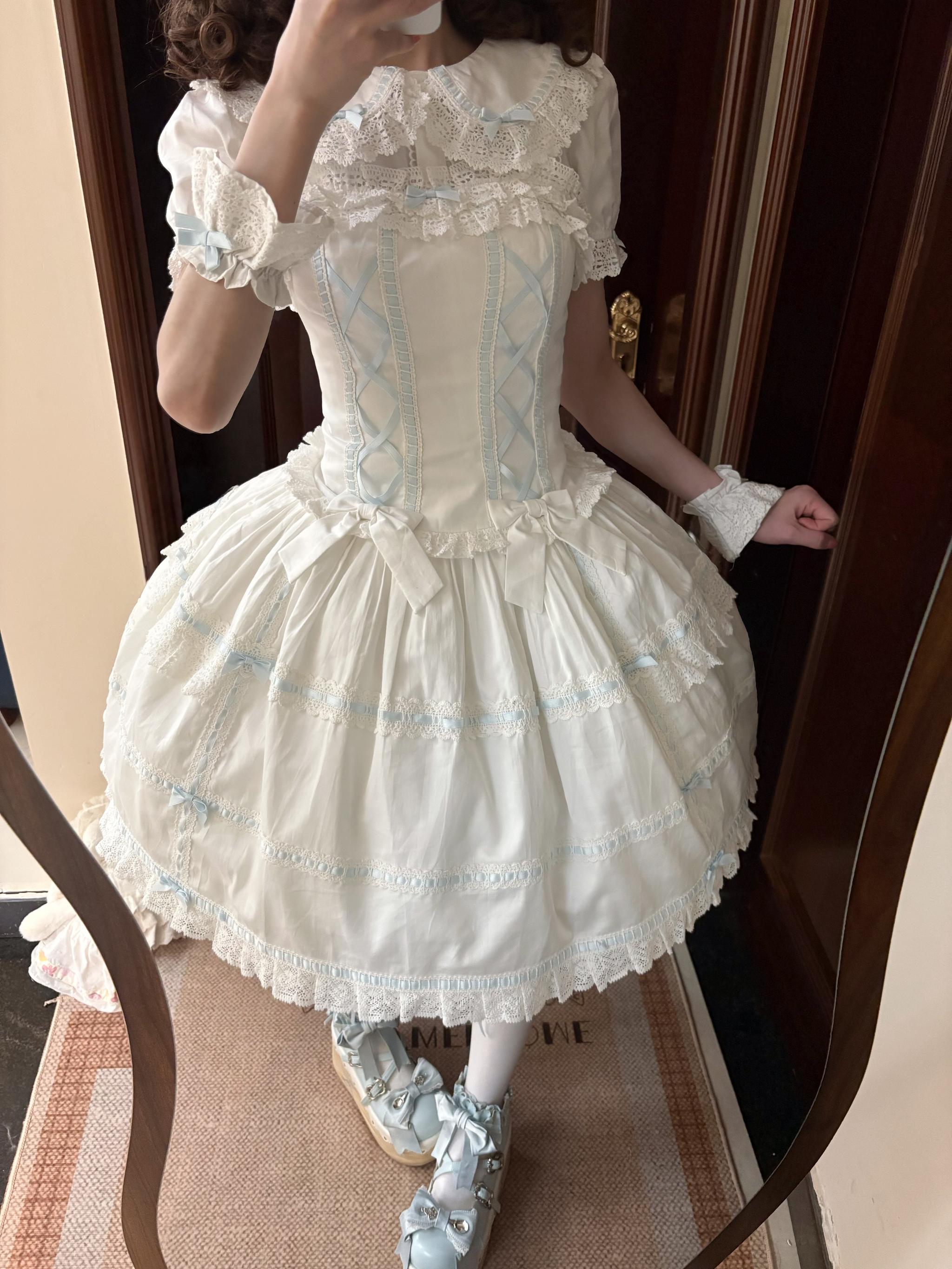 Yarn-Woven Doll Clothing - Old School Lolita Cotton JSK, Peter Pan Collar Blouse
