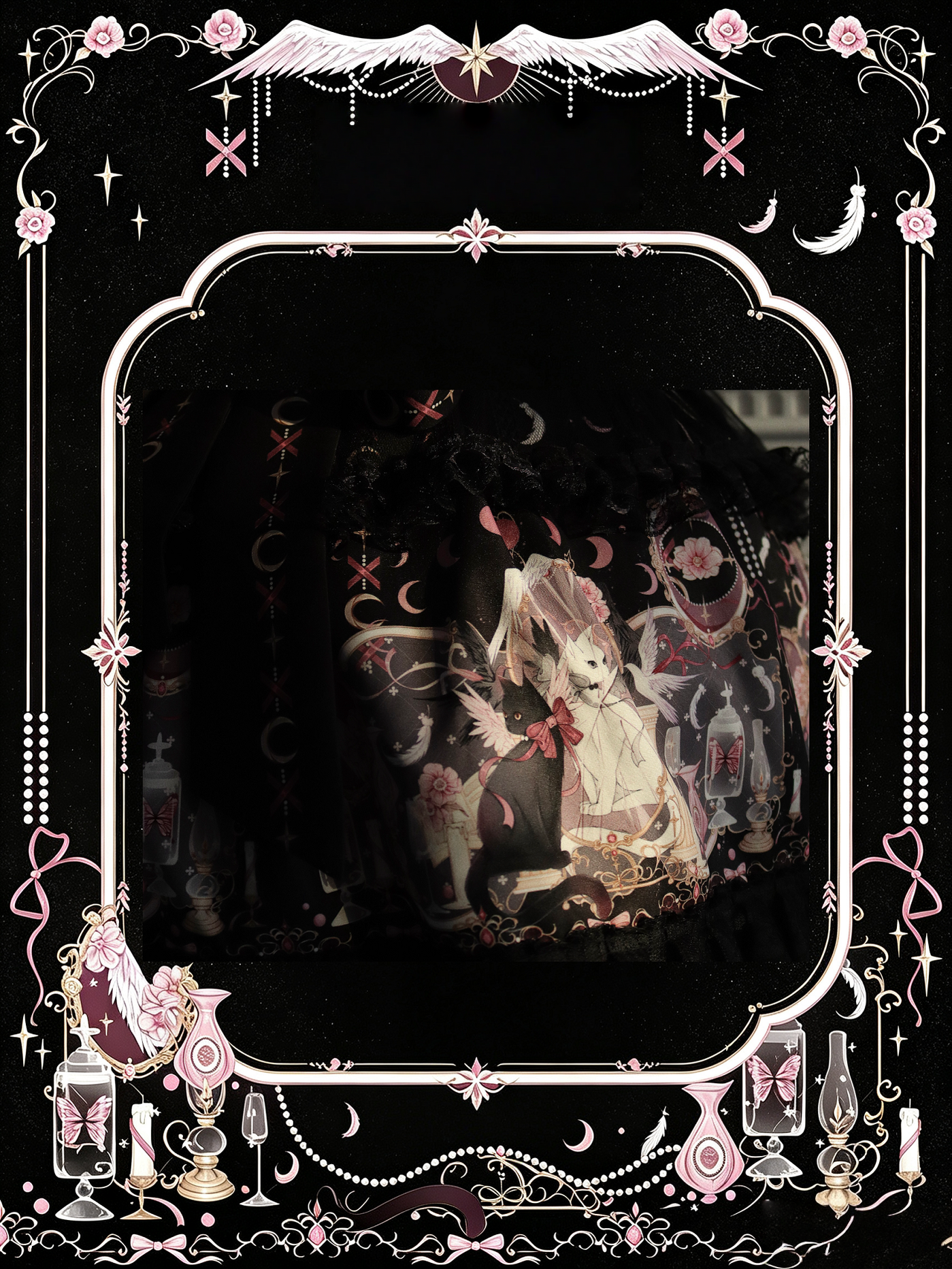 Lunar Cat Crown - Sweet Lolita Black JSK Dress, Angel Cat and Moon Print 45686:858738