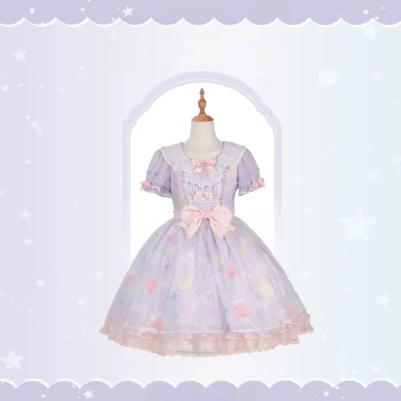 Cinnamoroll Ocean Fantasy - IP Collab Sweet Lolita Tiered JSK & OP Dress, Cinnamoroll Print (L M S XL XS) 45995:871837