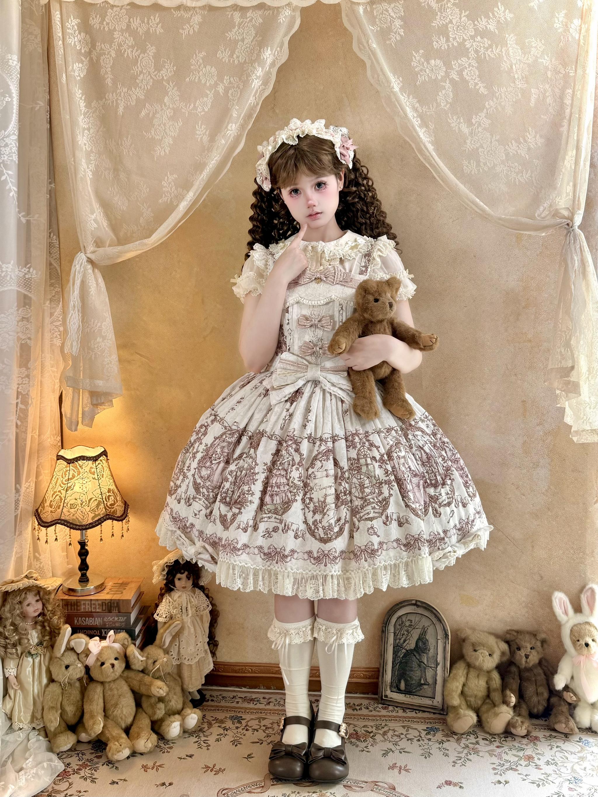 Sleeping Beauty - Doll-like Lolita Printed JSK Dress, Cotton Lining Vest Set (L M S XL) 45691:860258