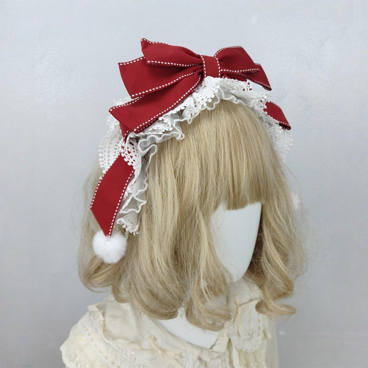 Sweet Lolita Lace Bowknot KC, Pom-pom Accent