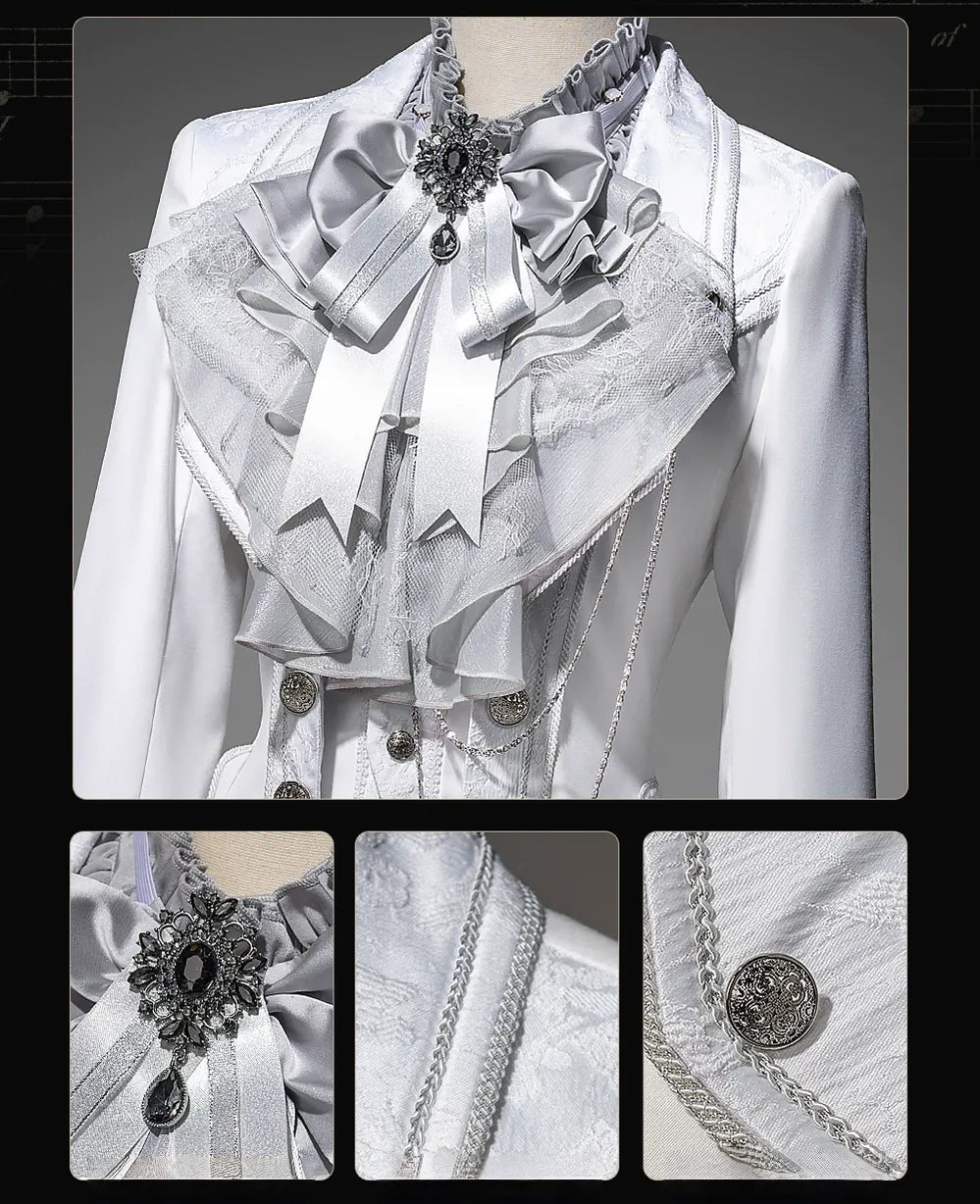 Chapter Seven - Jacquard Faux Two-piece Coat Set, Ruffled Collar Shirt