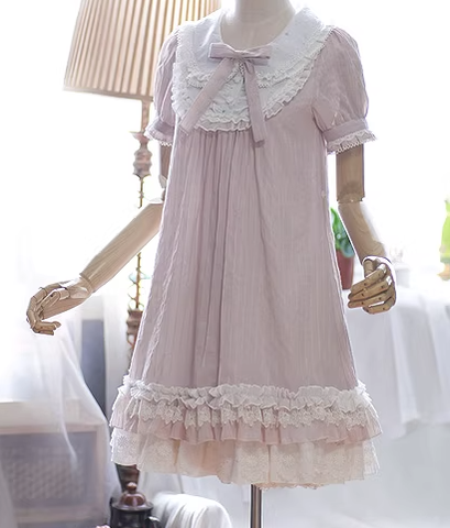 JS Lolita~The Statice of July~Sweet Lolita Dress Multicolors S smoky pink 