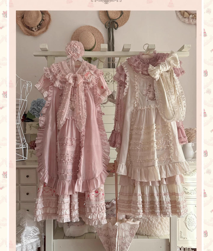 MEEKWIND~Dessert Bunny~Kawaii Lolita Dress Suit Bunny Printed OP and Tiered Ruffle JSK