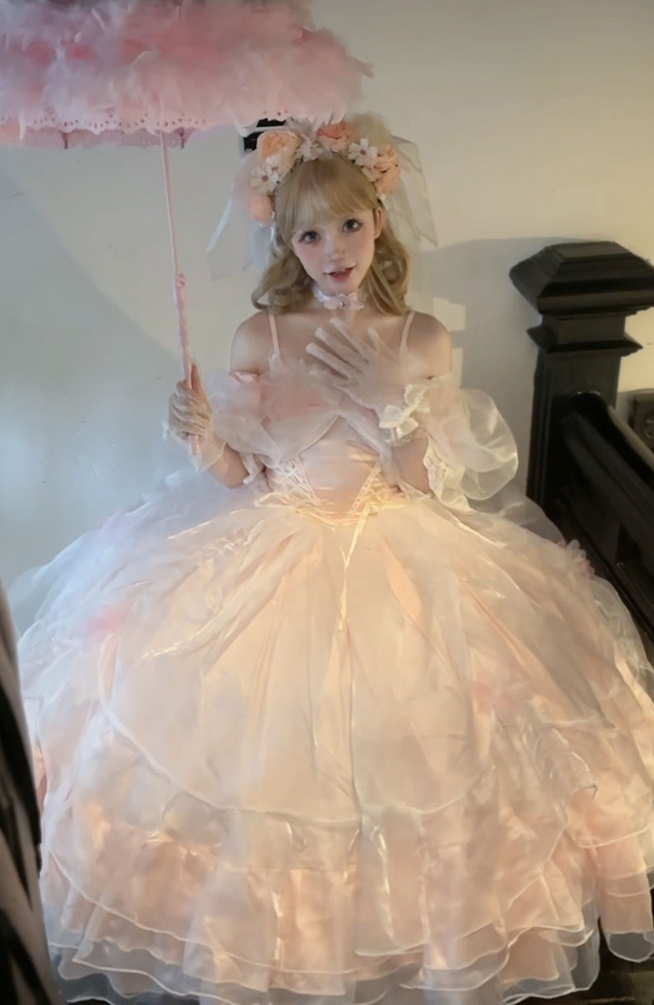 Daydream Whisper~Misty Rose Sea~Plus Size Wedding Lolita JSK with Puffy Tiered Skirt