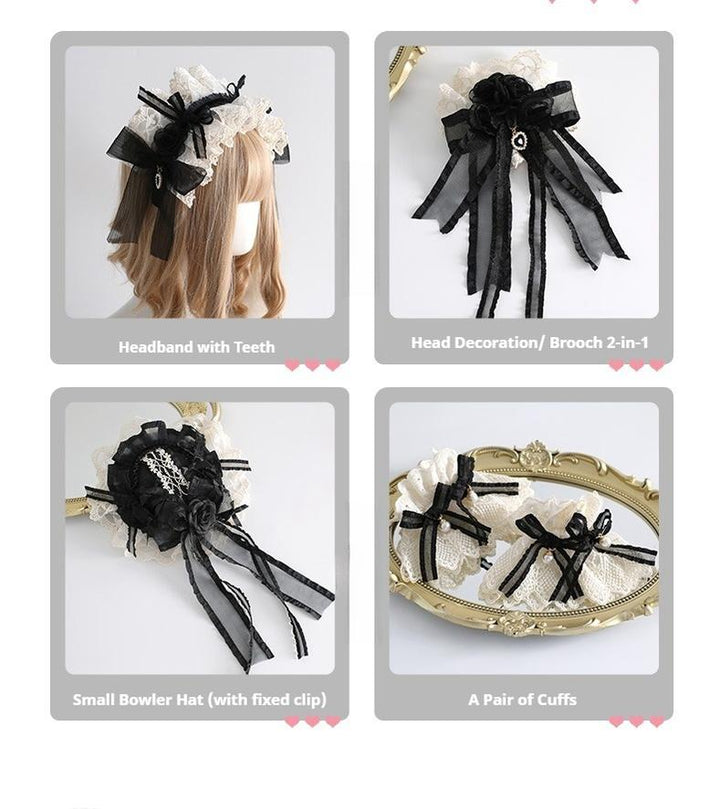 Xiaogui~Maid Lolita Hairband Doll Lolita Cuffs and Top Hat