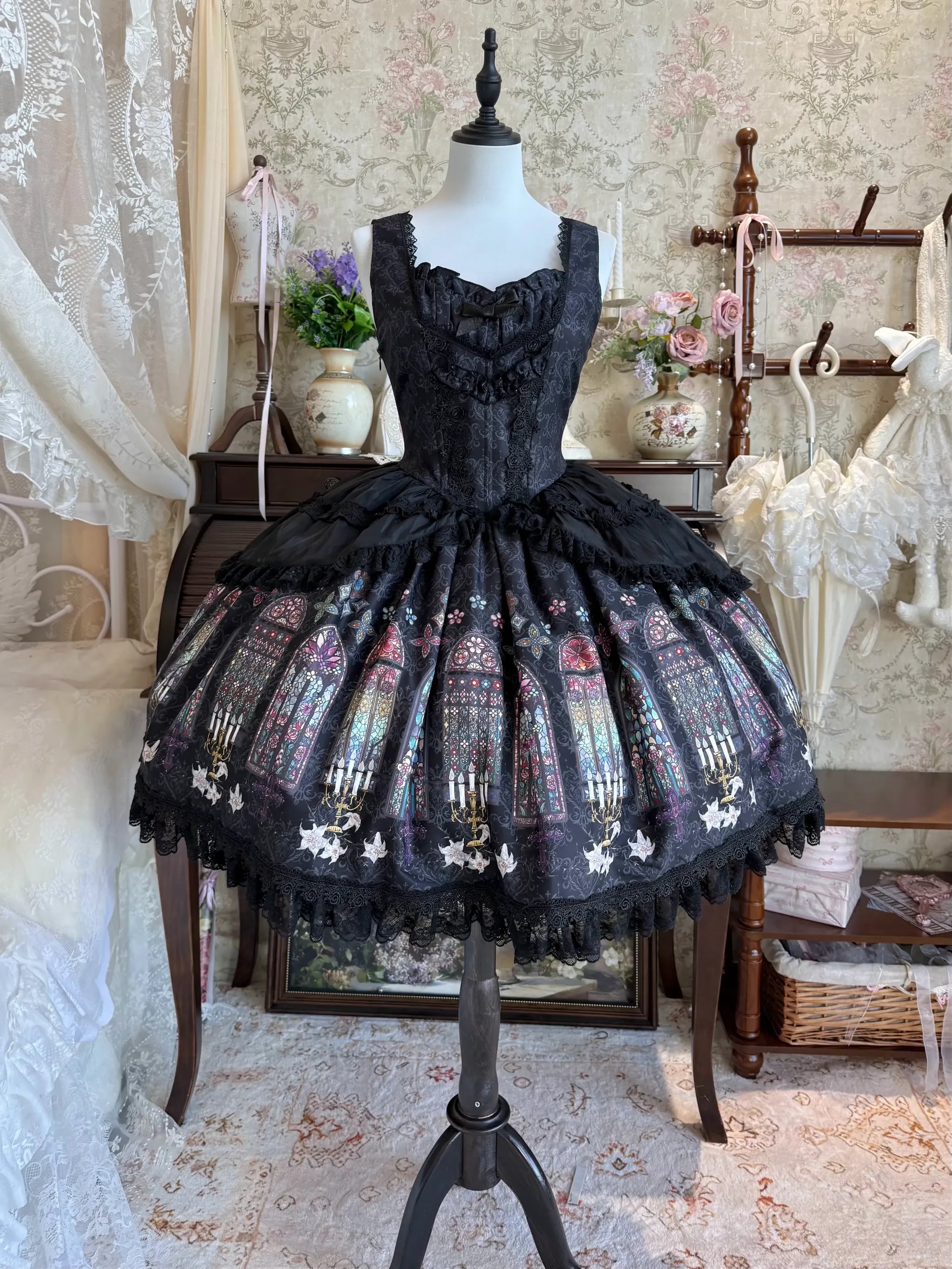Gothic Lolita JSK Dress & Blouse Set, Stained Glass Print (L M S XL) 45793:862611