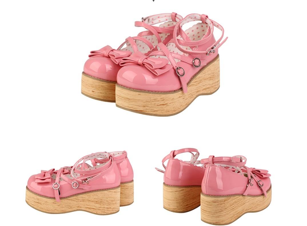 (BFM)Modo~Sweet Lolita Round-toe Platform Shoes Ankle Strap Shoes 35 Rose Red 