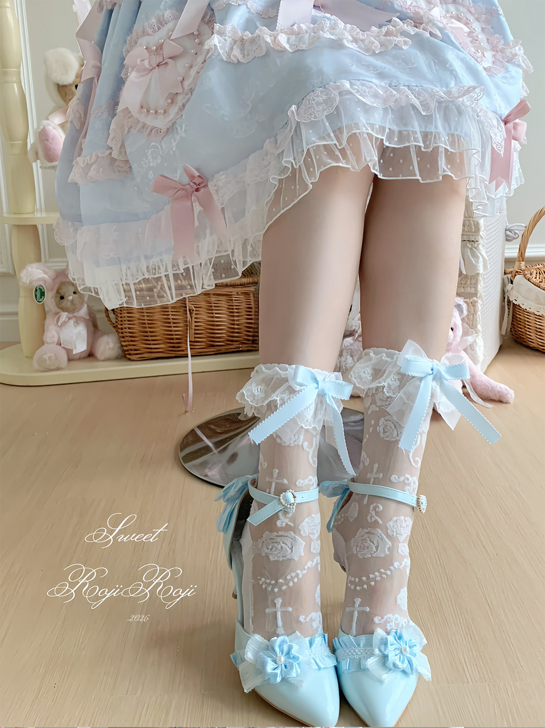 Summer Sweet Lolita Rose Jacquard Bow Socks 45682:858181