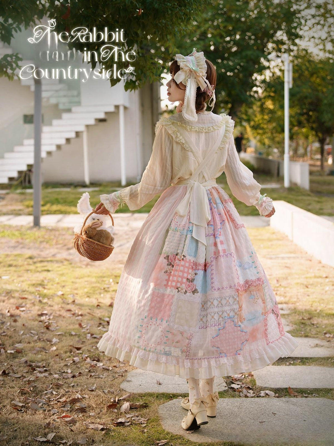 Mewroco~Country Patchwork~Sweet Lolita Dress Set Print OP SK Shirt and Camisole