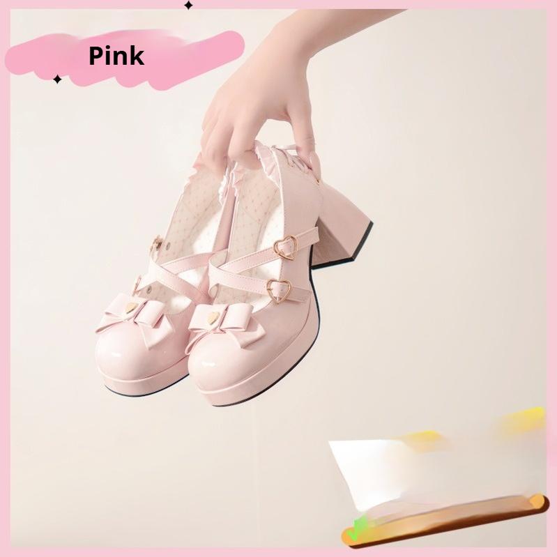 Milk Bun Bunny - Sweet Lolita High Heel Bow Princess Lolita Shoes Pink 34
