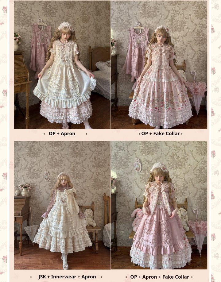 MEEKWIND~Dessert Bunny~Kawaii Lolita Dress Suit Bunny Printed OP and Tiered Ruffle JSK