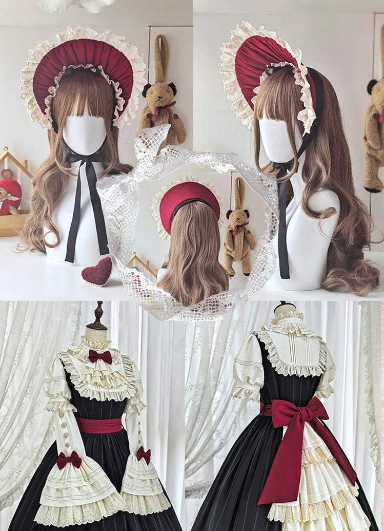 Striped Poem - Gothic Lolita Striped OP Dress with Detachable Sleeves 45403:850465