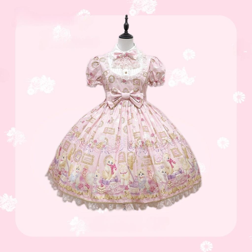 Discovering Treasures - Picture Frame Cat - Kawaii Lolita Dress Suit Cat Print JSK and OP (L M S XL) 42605:746470