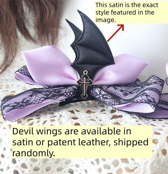 Gothic Lolita Hair Clips, Cross & Devil Wings