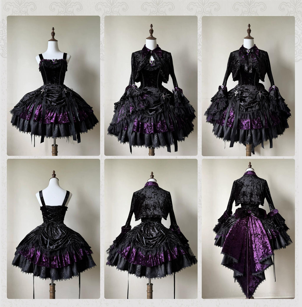 Dark Raven Poem - Gothic Lolita JSK & Bolero Dress Set, Diamond Velvet 45967:869838