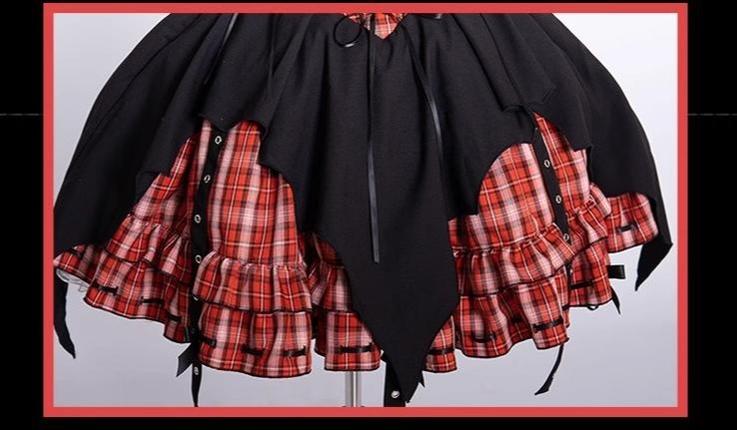 OCELOT~Rock 'N' Row Radio Wave~Punk Lolita JSK Dress Plaid Irregular Hemline Dress   