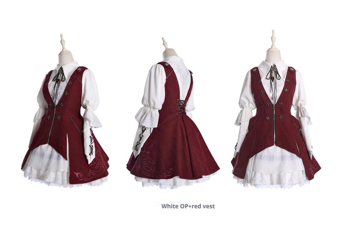 Wuyuzhe~Dragoon Knight 1.0 Version~Western Fantansy Style Suit Embroidery Dress Set Double-Sided Vest   