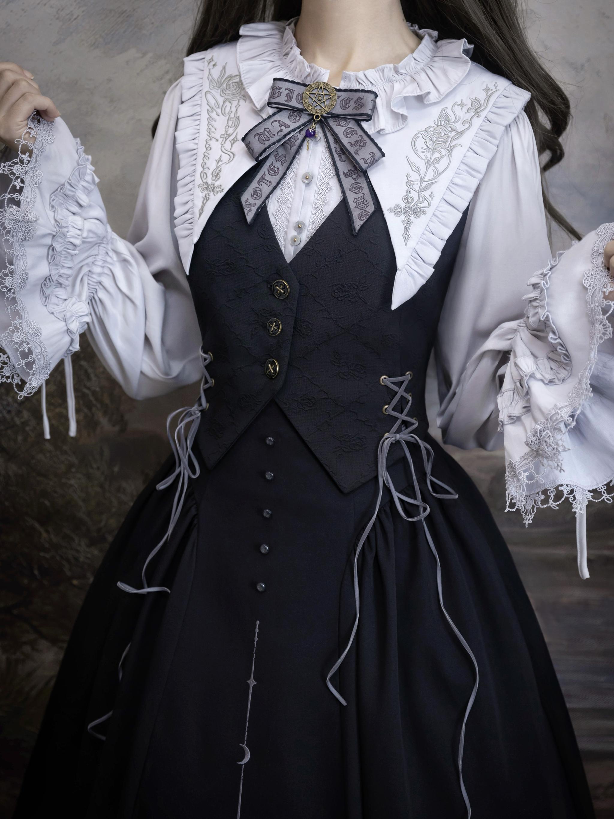 Chris House Lolita - Witch Notes - Gothic Loliat Embroidered Dress Suit, Cross and Rose Print (Vest / L M S XL) 44096:795076