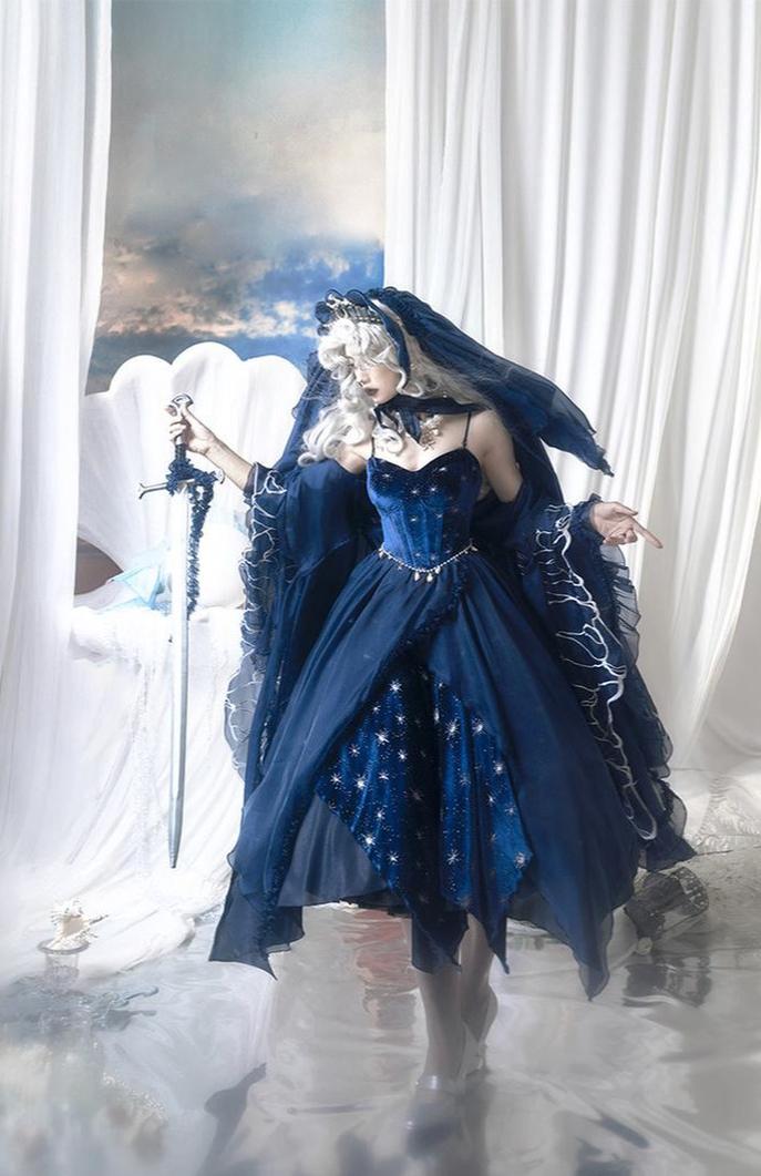 Atlantis - Gorgerous Classic Lolita Star Velvet JSK & Corset Skirt Set 45514:852582