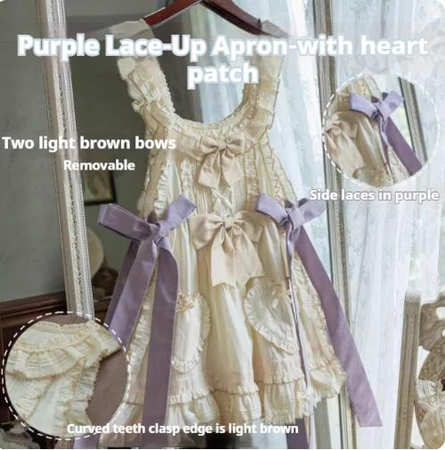 Uncle Wall Original~Bay Rabbit's Tale~Sweet Lolita OP Dress Floral Print S Apron (purple lace-up) 