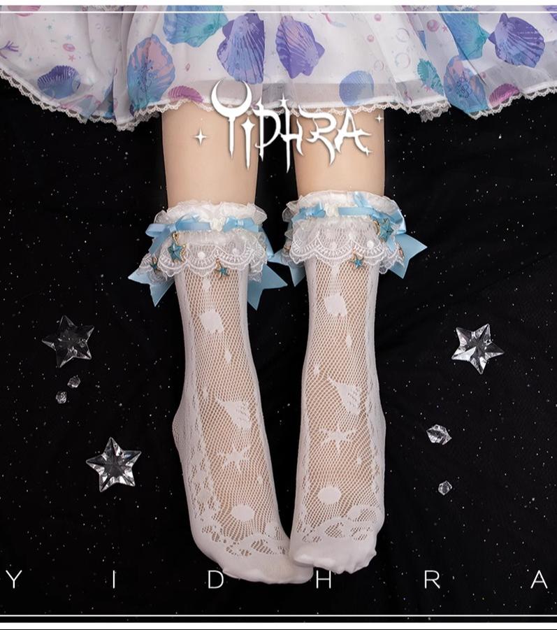 Yidhra - Lolita Ankle Socks Detachable Sock Cuffs With Bow/Pendant Socks + Blue Sock Cuffs F