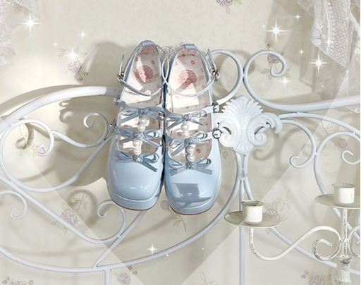 Pure Tea For Dream~Sweet Lolita Platform Pearl Bow Shoes 16296:217884
