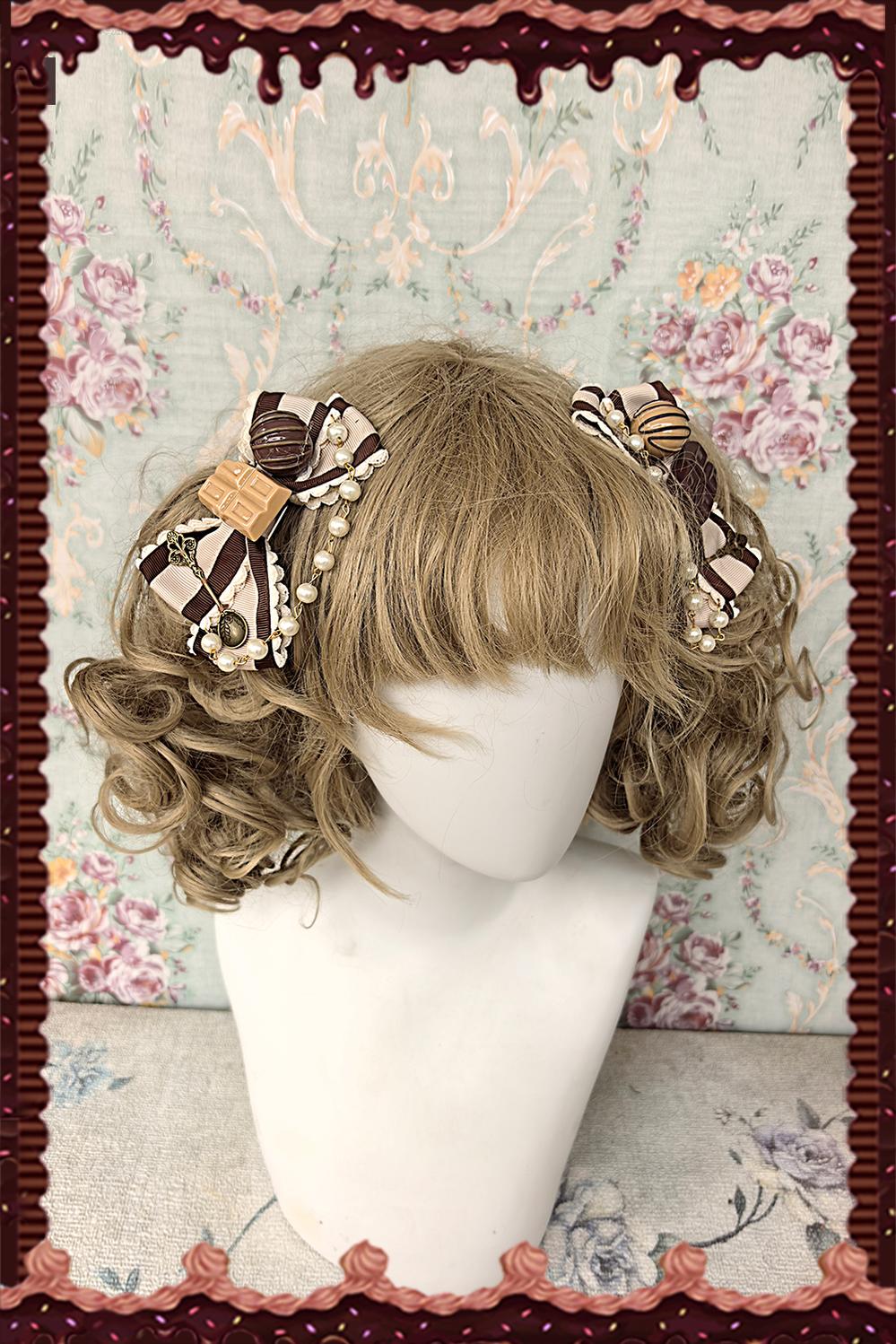 Infanta - Chocolate Carousel - Kawaii Lolita Salopette Dress Set Khaki Paired Clips (one size / choose M) S