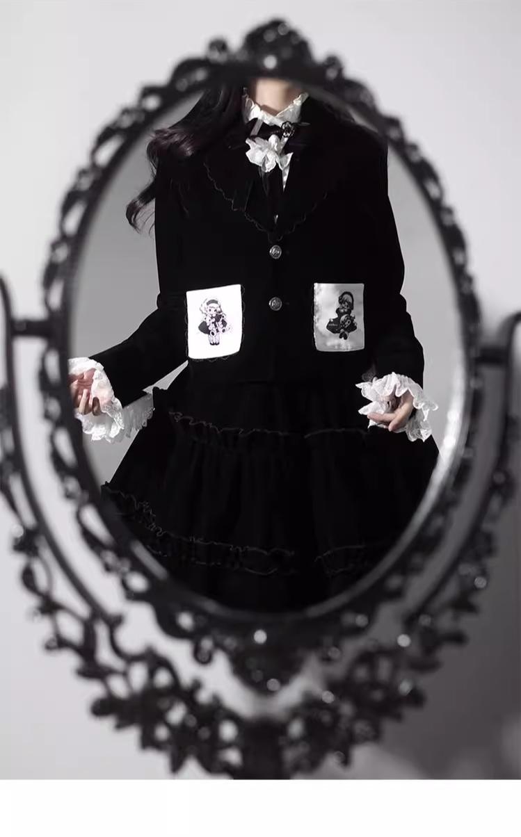 CastleToo~Erosion Heart F-Type~Ouji Lolita Suit Black Velvet Shorts and Skirt 40628:669930