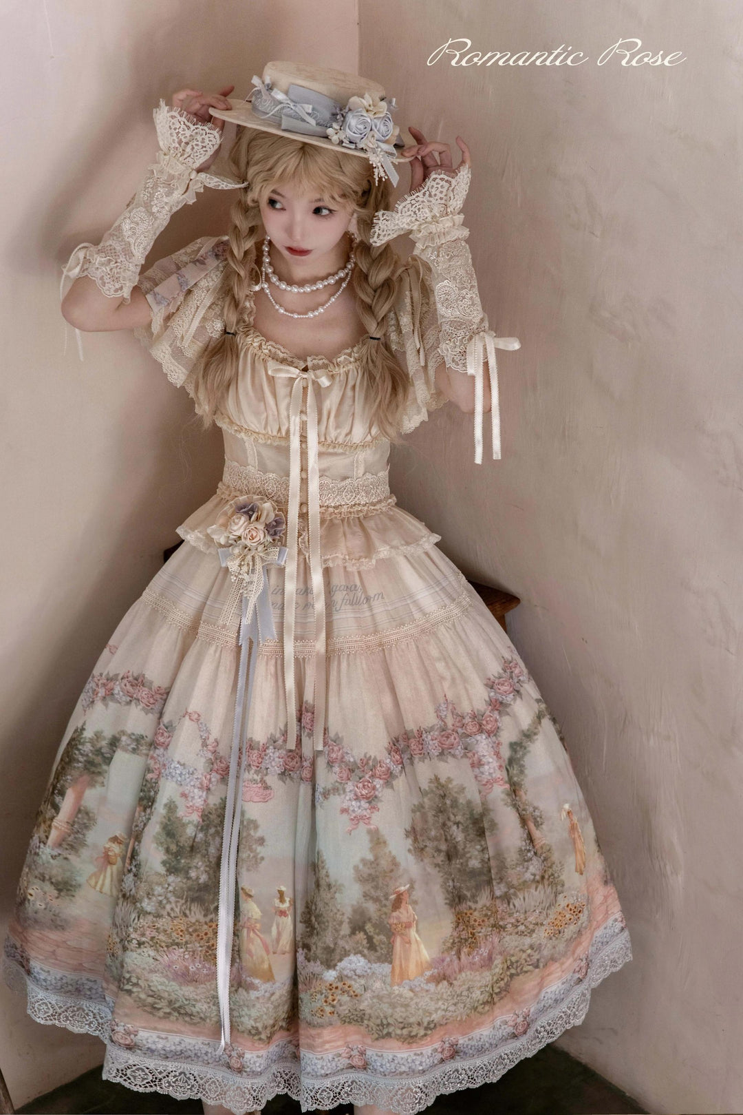 ZUOlanrichen~Romantic Rose~Classic Lolita Shirt with Puffy Sleeves Sheer Skirt Overlay