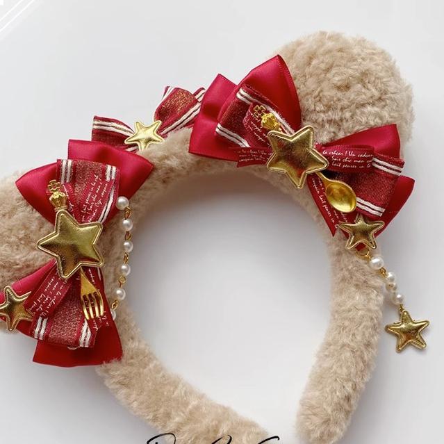 Pretty Girl Lolita~Christmas Burgundy Headdess New Year Accessorries a bear ear KC  