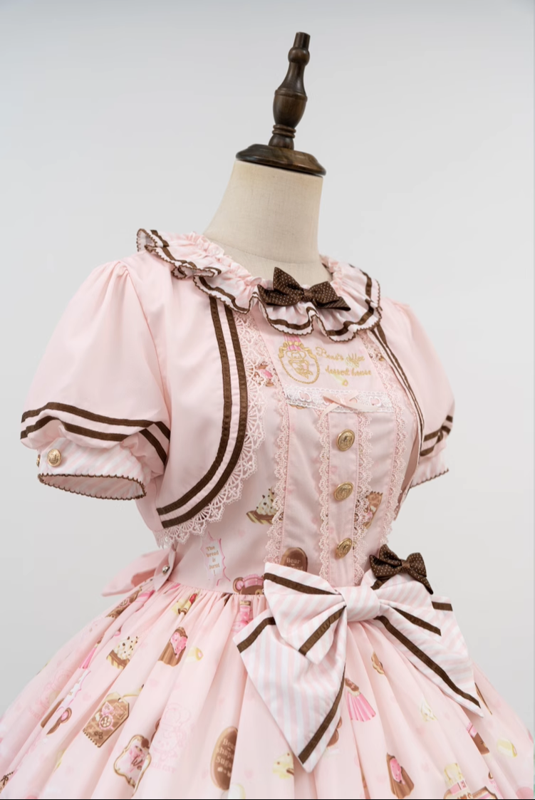 Babyblue - Dream Teahouse - Dessert Print Kawaii Lolita OP Dress Suit 43332:773686