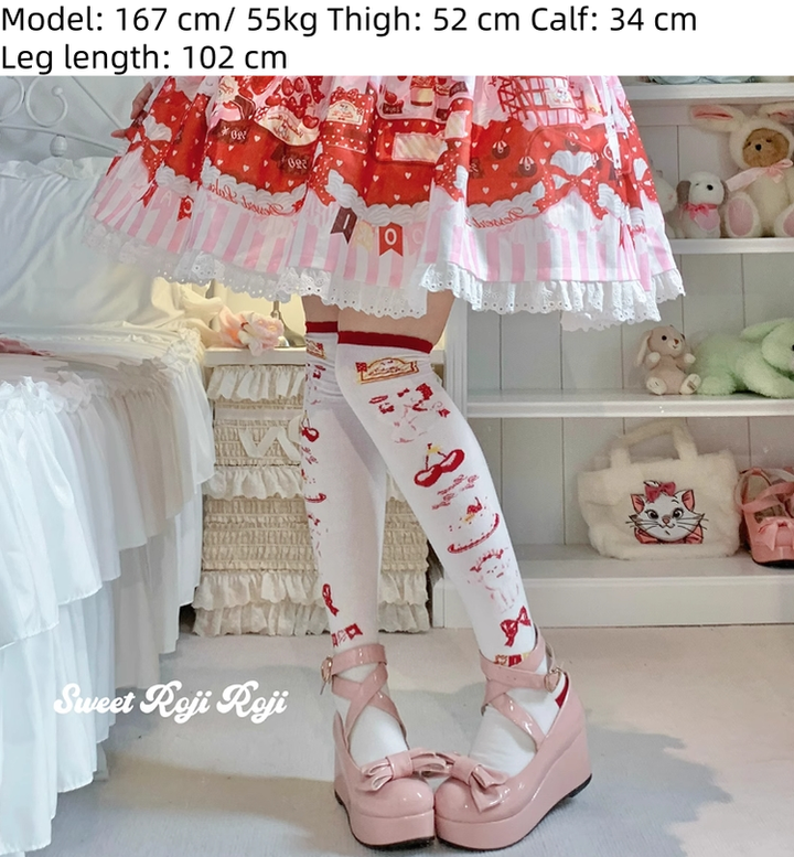 Roji Roji~Sweet Lolita Cotton Socks Japanese Printed Calf Socks