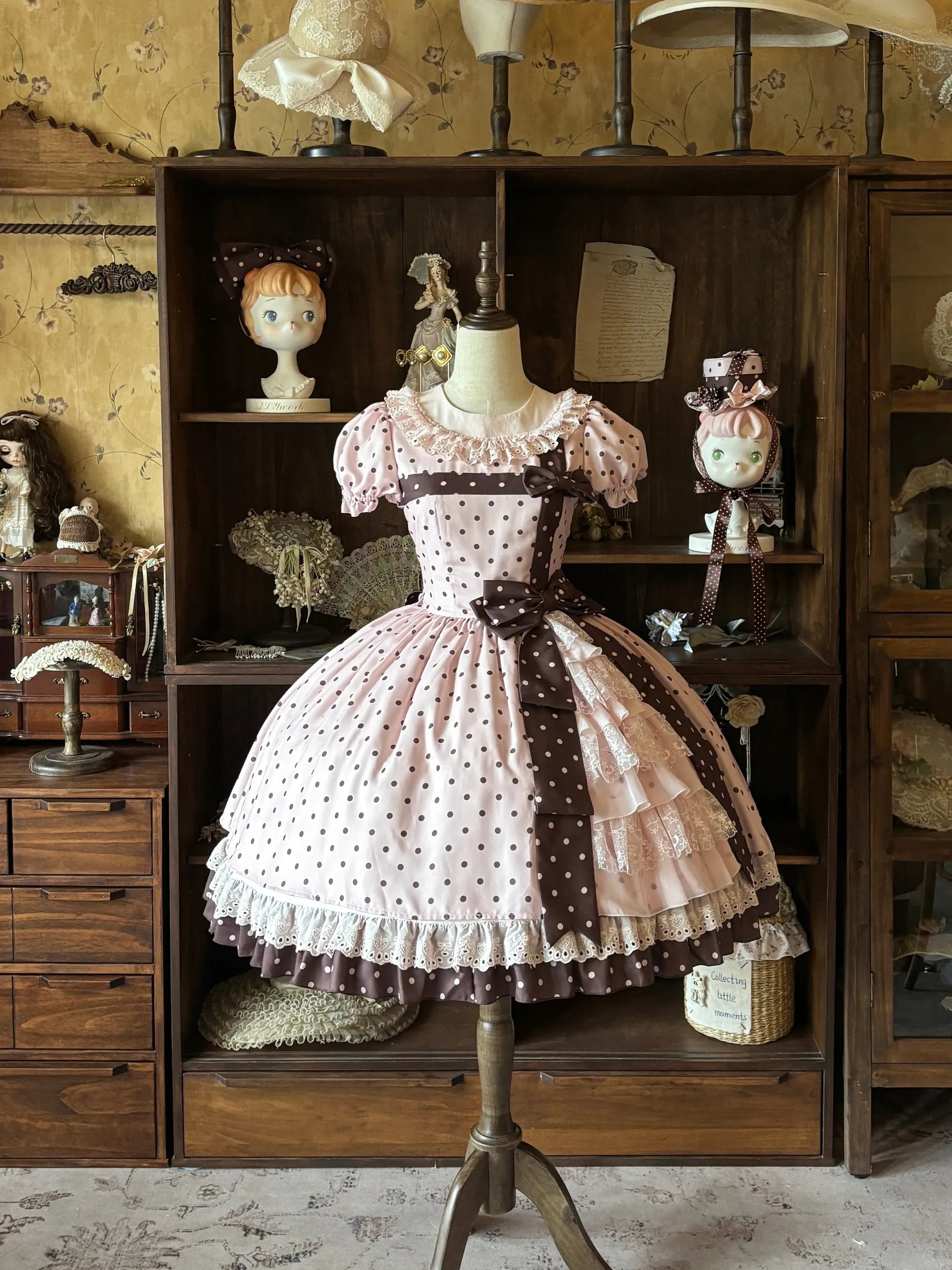 Coralie Box - Old School Lolita Polka Dot OP Dress, Cotton Round Collar 45520:852016