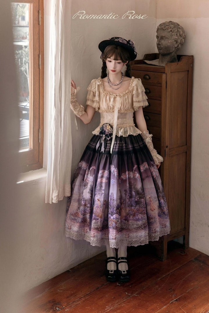 ZUOlanrichen~Romantic Rose~Classic Lolita Dress Set Printed JSK Skirt with Bodice 42157:729381