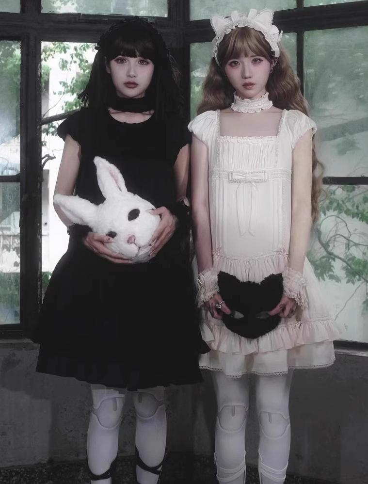 Kuroya~Dreamcatcher~Twin Lolita OP Set Bunny & Kitty Inspired Dress Suit 42987:761229
