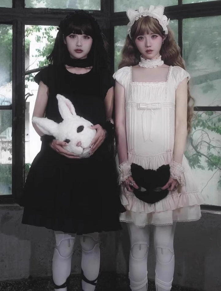Kuroya~Dreamcatcher~Twin Lolita OP Set Bunny & Kitty Inspired Dress Suit 42987:761229