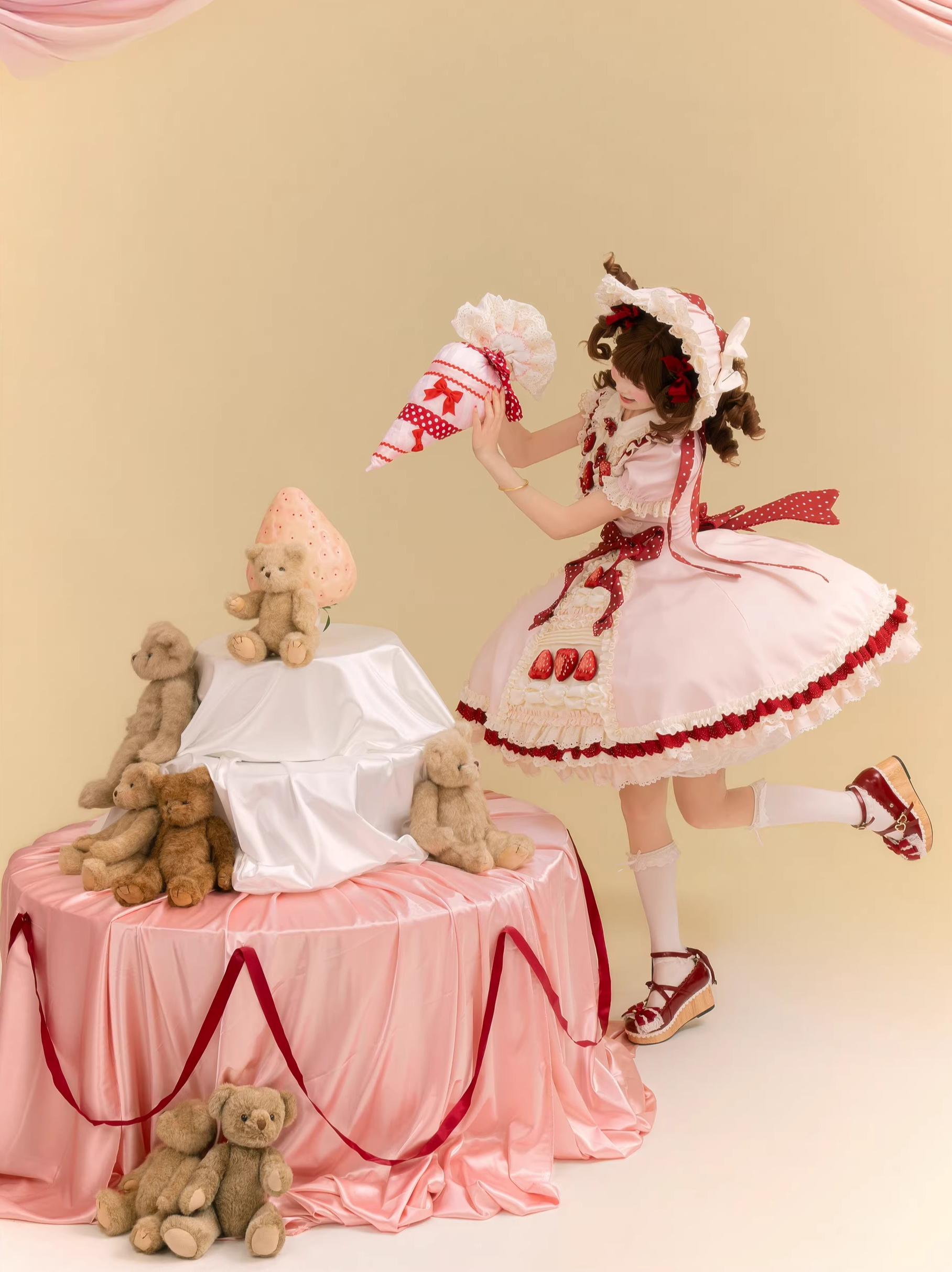 Strawberry Cake - Old School Lolita Dress, Detachable Sleeves 44451:808843