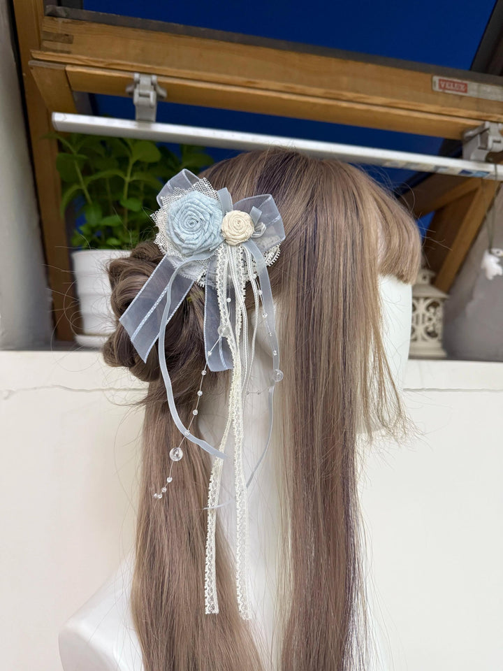 Kuma~Little Wind Chime~Elegant Lolita OP Water Blue Dress With Decorative Tulle Cape (M) / L M S XL XS) 42952:758934
